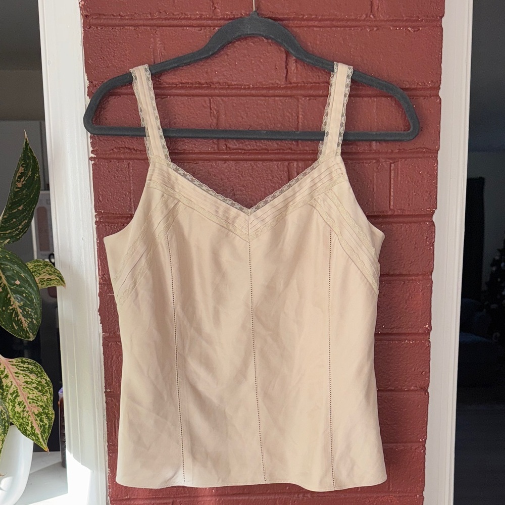 Ann Taylor Champagne Satin and Lace-Trimmed Camisole